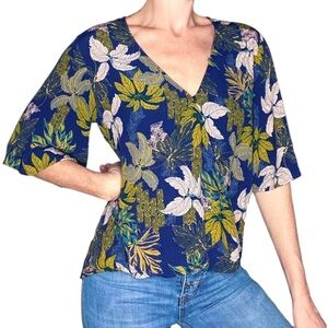 Lost + Wander Blue Floral Chic Boho Blouse